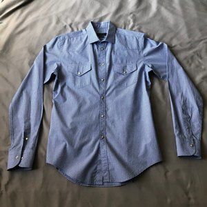 Zara Blue Slim Fit Long Sleeve Snap-On Shirt